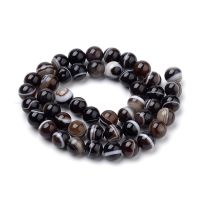 Beadthoven 63pcsstrand Natural Striped AgateBanded Agate Beads Strands Dyed Round Coconut Brown 6mm Hole: 1mm about 63pcsstrand 14.96 inches