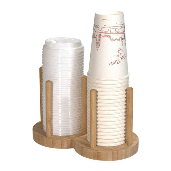 Disposable Cup Storage Holder Rack Shelf Water Tea Cups Wood Dispenser
