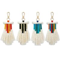 4 Pieces Women Girls Weaving Rainbow Keychain Bag Keyring Holder Wallet Purse Pendant Decorations