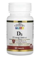 21st Century, D3, 25 mcg (1,000 IU), 60 Tablets