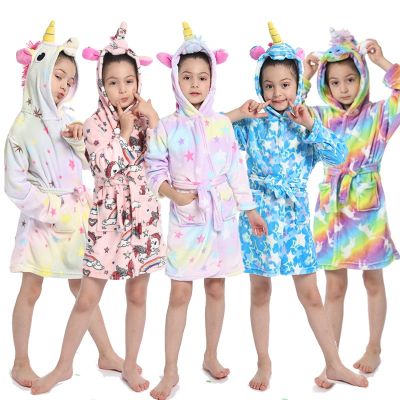 {Xiaoli clothing} NewKigurumi ยูนิคอร์นคลุมด้วยผ้าเด็กเสื้อคลุมอาบน้ำเด็กดาวสายรุ้งเสื้อคลุมอาบน้ำสัตว์สำหรับหนุ่มๆสาวๆชุดนอน Nightgown เด็กชุดนอน