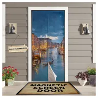 【LZ】✜  Venice City Night New Bedroom Door Curtain Magnetic Mosquito Screen Kitchen Door Voile Fabric Mosquito Net