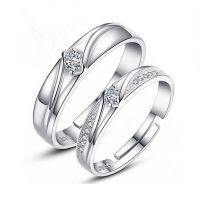 สไตล์เกาหลีแหวนคู่เงินเครื่องประดับแหวนแต่งงาน แหวนเพทายหกกรงเล็บ แหวนเงินทองคำขาว 30% สไตล์ต่างๆแฟชั่นระดับไฮเอนด์