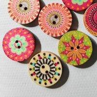 HMDC100x Mixed Vintage Colorful Flowers Wood Buttons Scrapbooking Sewing Craft 20mm