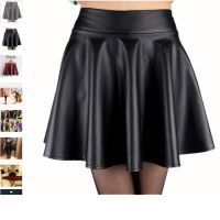 【Feb】 Skirt Sexy PU Leather Skirts Womens Slim High Waist Short Mini Skirt Pleated Party Faux Leather Skirts NEW