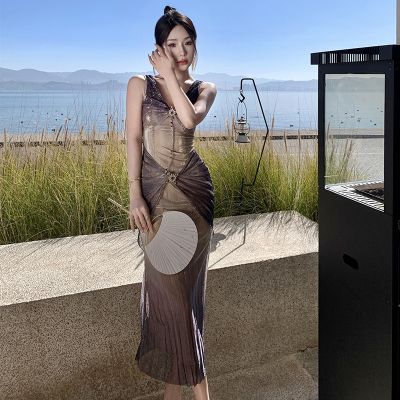 Gradient gauze skirt Greece in spring and summer seaside resort female new skirt dress sexy cultivate ones morality show thin