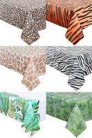 ☑ 137x274cm Jungle Animal Stripe Disposable Tablecloth Tiger Pattern Rainforest Leaf Tablecloth Kids Jungle Safari Birthday Suppli