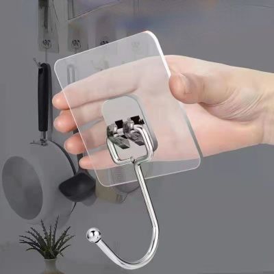 【YF】 5pc Large Transparent Stainless Steel Strong Self Adhesive Hooks Key Storage Hanger for Kitchen Bathroom Door Wall MultiFunction