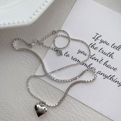 FOXANRY 925 Sterling Silver Asymmetric Chain Necklace for Women New Trendy Elegant Sweet LOVE Heart Pendant Zircon Bride Jewelry