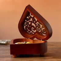 [SALE] Carved pine solid wood heart shape music box girlfriend birthday gift ancient antique Chinese Valentine 39;s Day gifts