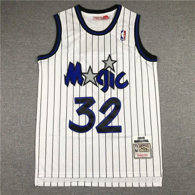 Ready Stock Shot Goods NBA͛ Magic Jersey Number 32 O Neill Retro Embroidered White Blue Black Striped Basketball Suit For Men And Women