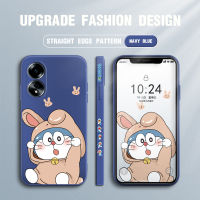 เคสโทรศัพท์สำหรับ OPPO A38 A18ใหม่เคสโทรศัพท์ลายการ์ตูนแมวโดราเอมอนน่ารักลายขอบสี่เหลี่ยมปลอกซิลิโคนเหลวคลุมทั้งหมดเคสป้องกันกล้อง