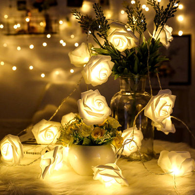 1.5M 10LED Artificial Rose Flower Garland String Light LED Fairy Lights Valentines Day Wedding Christmas Party Decorations