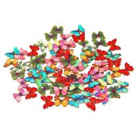 50 Pcs 28mm  2 Holes Butterflies Flower Panted Wood Buttons-  for Sewing  Scrapbooking  Embelishments  Crafts  7NK48 Haberdashery