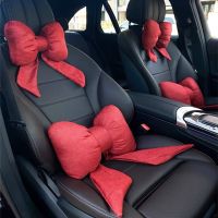 Ribbon Bow Linen Red Car Headrest Waist Neck Pillow New Car Seat Pillow Lumbar Support Womens Car Interior Accessories Seat Cushions