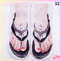 [KUNLIAN] เท้าน่ารักพิมพ์3D ถุงเท้าสำหรับผู้หญิง Kawaii LOW ankle Femme Girls cotton SOCKS