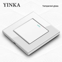 YINKA Light Switches Homes Glass Light Switch Panel Wall Light Switches Socket Power EU Russia Spain French Standard White TV 86 Push Button