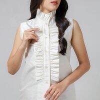 Belive "Alice" Shirt 100% Hand Woven Thai Silk , เสื้อเชิ้ตผ้าไหมแขนกุดคอจีบตั้งระบาย พรีเมี่ยมทอมือ