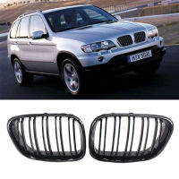 ด้านหน้าย่างตะแกรงไตย่างเปลี่ยนสำหรับ BMW X5 E53 1998-2003คู่ไม้ระแนงกีฬาสไตล์เงาสีดำ