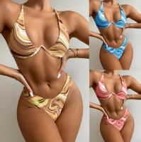 [COD] womens steel support gathered print split swimsuit sexy bikini LZ336