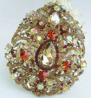 Gorgeous 4.92" Brown Rhinestone Crystal Teardrop Brooch Pin Pendant EE04045C4