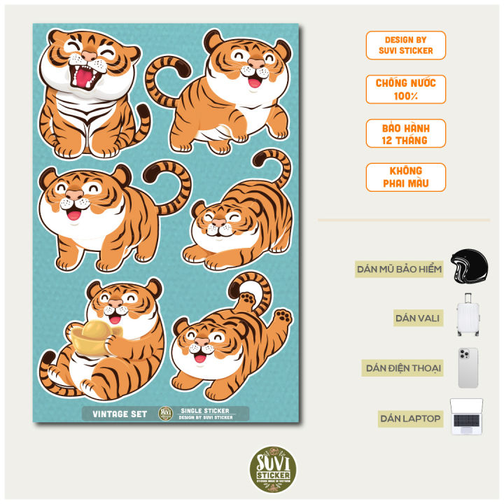 STICKER LẺ - Sticker Hổ Tiger Cute dán mũ bảo hiểm, laptop, điện ...