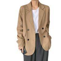 Spring and Autumn Korean Style Suit Jacket Womens Simple New Loose Drooping Slimming Mid-Length Khaki Popular Long Sleeves