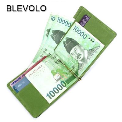 （Layor wallet）BLEVOLO กระเป๋าสตางค์ผู้ชาย,กระเป๋าสตางค์ผู้ชายสไตล์เกาหลีมีช่องเสียบการ์ดสั้นหนัง PU คลิปหนีบเงินสองพับกระเป๋าสตางค์แบบบางทึบบาง