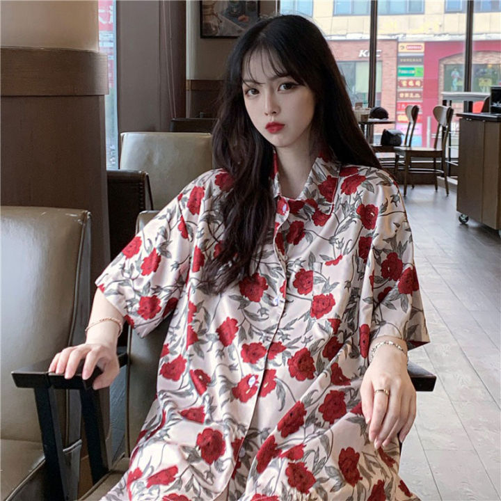 เสื้อเชิ้ตลำลองเเขนสั้นสไตล์เกาหลีผู้หญิงสวมใส่สบายราคาถูก