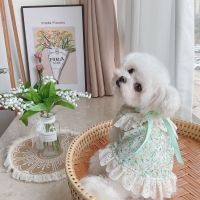 Green Floral Lacework Dress Dog Clothes Kawaii Sweet Small Dogs Clothing Cat Korean Fashion Summer Thin Party Cute Girl Pet Item Dresses