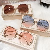 ۩ 2022 Luxury Round Gradient Sunglasses Women Metal Curved Temples Eyewear Ocean Rimless Fashion Sun Glasses Ladies UV400