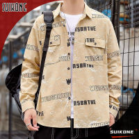 Suikone เสื้อเชิ้ตเสื้อแขนยาว Corduroy ผู้ชาย,เสื้อเชิ้ตผู้ชายแบบลำลองธุรกิจเสื้อแขนยาวพิมพ์ลายตัวอักษรทรงหลวม