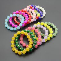 【hot】✚✹♝  10mm Glass Beads Beaded Hand Strand Rhinestone Bangles Fake Agate Jewelry