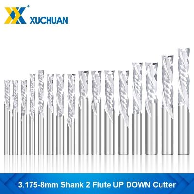 Compression Milling Cutter Woodwork DOWN Cut Two Flutes Spiral Milling Tool 3.175-12mm Shank CNC Router End Mill Cutter Bit