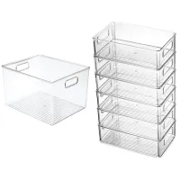 7 Pcs Transparent Refrigerator Storage Box Desktop Dormitory Bathroom Storage Box, 1 Pcs 29X20X15cm &amp; 6 Pcs 29X20X15cm