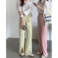 chuuchop_พร้อมส่ง(C7181) ?? JUDY RAINBOW pants กางเกงขายาวผ่าปลายหน้า มี5สี 3ขนาด