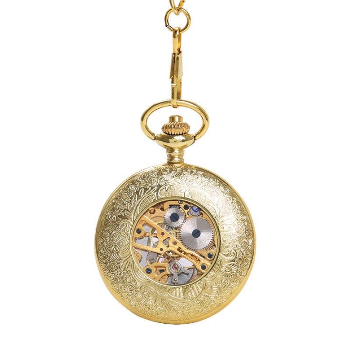 นาฬิกาพกลายโรมันโบราณโซ่หนาขนาดใหญ่สีทอง-ดอกไม้หนาแน่นกลวงเรืองแสงกลนาฬิกาพกโรงงานขายตรง-8935