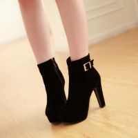 New Fashion Autumn Scrub Buckle Women Ultra High Heels Platform Thick Heel 0 Boots Womens Shoes