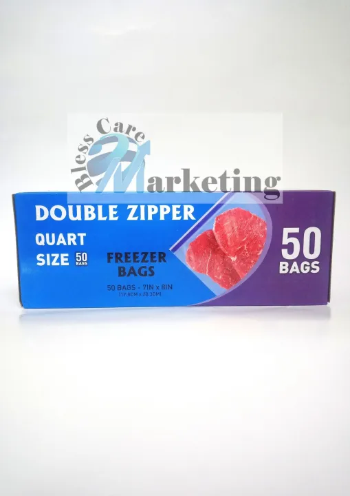 DOUBLE ZIPPER FREEZER BAGS QUART SIZE 50 BAGS (17.8cm x 20.3cm) Lazada PH