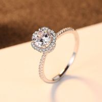 925 Sterling Silver Ring Round Flower Zircon Ring Womens Engagement Jewelry