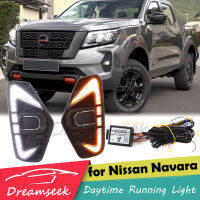 ไฟตัดหมอก LED DRL สำหรับ Nissan NP300 Navara 2021 2022,ไฟวิ่งตอนกลางวันพร้อมไฟเลี้ยวต่อเนื่องแบบไดนามิก