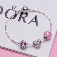 Pandoraˉ bracelet charm set pandoraˉ ladies pink silver princess heart shiny snake bone chain fashion bracelet สร้อยข้อมือแพนดอร่าชุดเสน่ห์แพนดอร่าผู้หญิงสีชมพูเงินเจ้าหญิงหัวใจเงางามงูกระดูกโซ่สร้อยข้อมือแฟชั่น