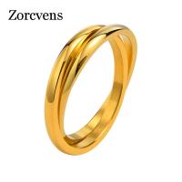 KOTiK New Gold Silver Color Classic 316L Stainless Steel Circle Wedding Ring Double Layered Finger Band Jewelry for Women