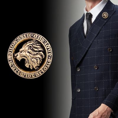 Men Retro Classic Fashion Animal Lion Head Brooch Pin Suit Shirt Badge Luxury Neat Business Banquet Jewelry Gift