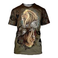 3D T-shirt Men Women Poker King Lions Print Short Sleeves Tees Shirts Summer Tops Streetwear