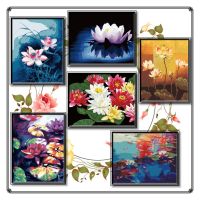 ขายดี? 40*50CM DIY ภาพวาดสีน้ำมัน ภาพระบายสีตามตัวเลข PAINTING PAINT BY NUMBERS LOTUS