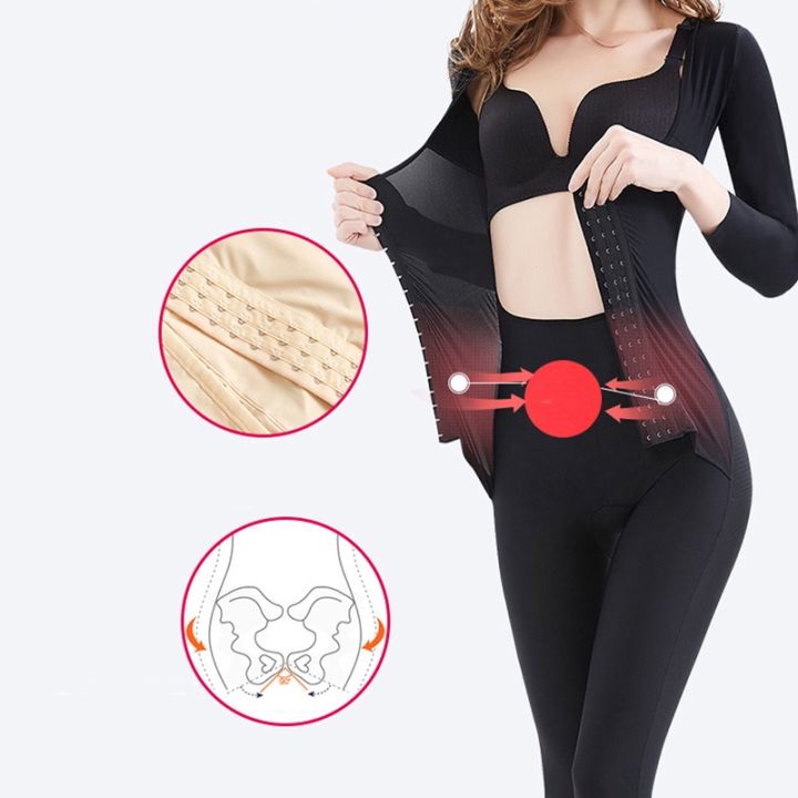 ชุดบอดี้สูทแขนยาวกระชับสัดส่วนสําหรับผู้หญิง-women-shapewear-full-body-cover-shaper-tummy-slimming-long-bodysuit-arm-leg-shaping-body-shaper-butt