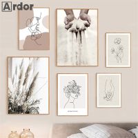 【cw】 Abstract Figure Face Wall Painting Dried Reed Canvas Print Hand Poster Minimalist Pictures ！