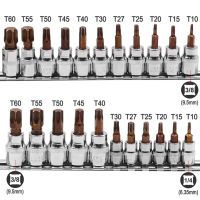 11ชิ้นบิตหัวไขควง Torx 3/8 1/4นิ้วไดรฟ์ซ็อกเก็ตโครเมี่ยมเหล็กวาเนเดียมวงล้อประแจอะแดปเตอร์กดพอดี