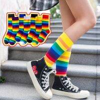 1 Pair New Arrival Cotton Elasticity Sweat Women Long Sock Candy Colors Rainbow Striped Sporty Meias Retro Harajuku Casual Socks Socks